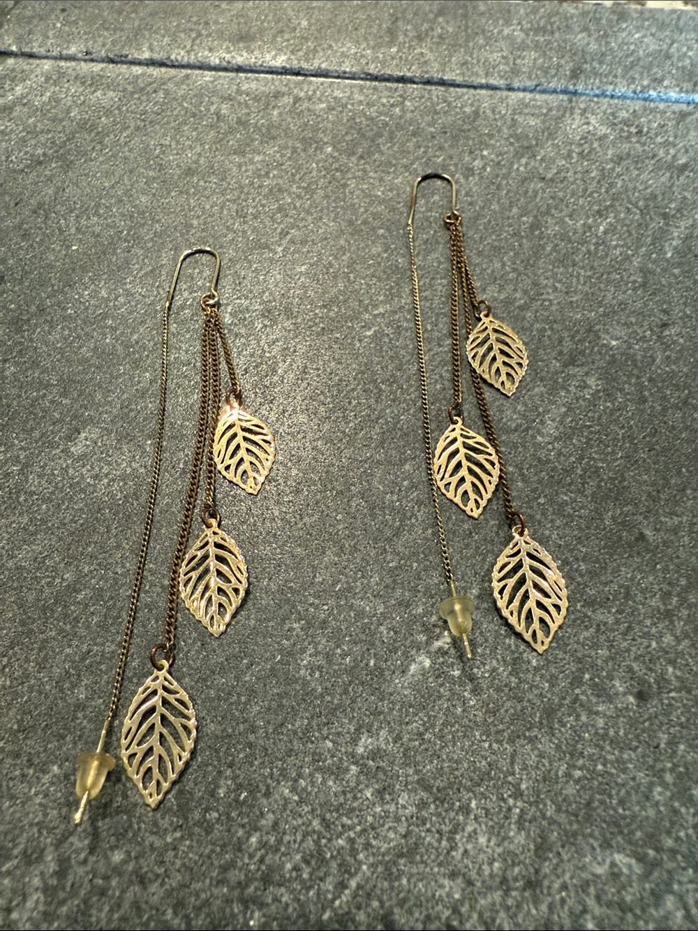 Gold Leaf Dangle Threader Earrings